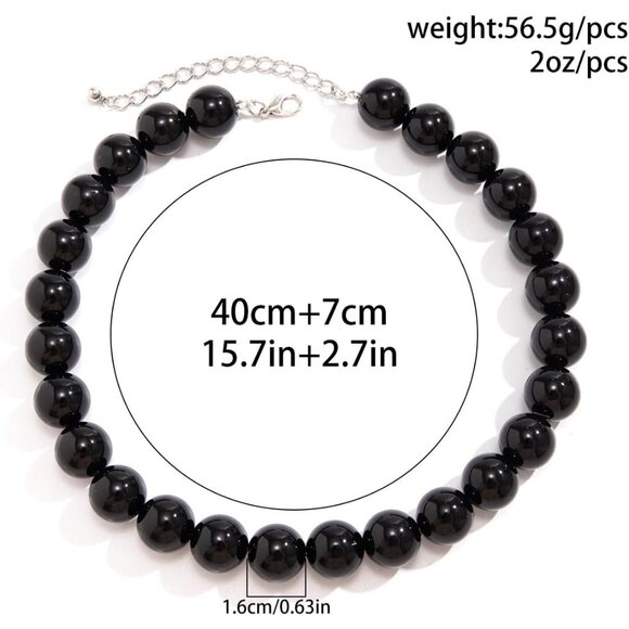 Elegant Black Red Faux Pearl Choker Necklace - Adjustable Boho Gothic Style - Picture 4 of 5